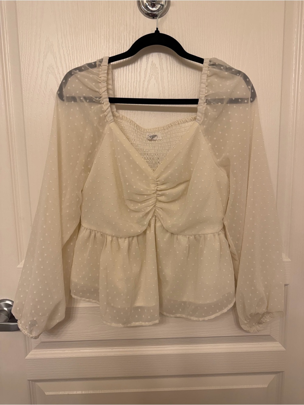 Dotted Peplum Blouse - Cream